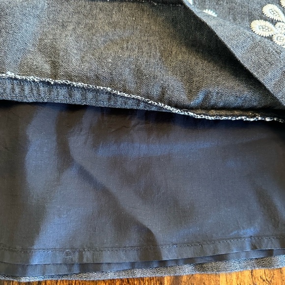 Ann Taylor | Blue-Gray A-Line Knee Length Skirt with Cream Floral Embroidery - Picture 6 of 9